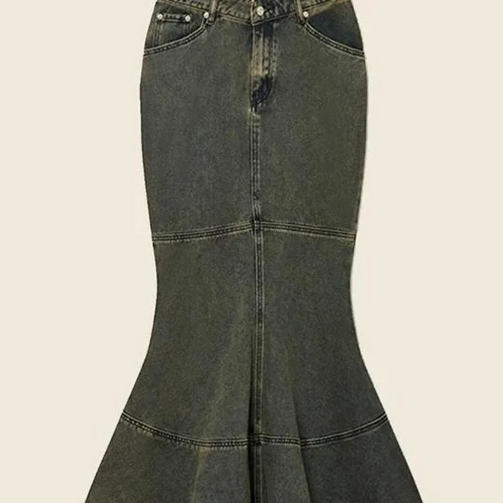 House of Sunny Tulip Mermaid Denim Maxi Skirt Size 6 Acid Wash Boho Skirt NWT